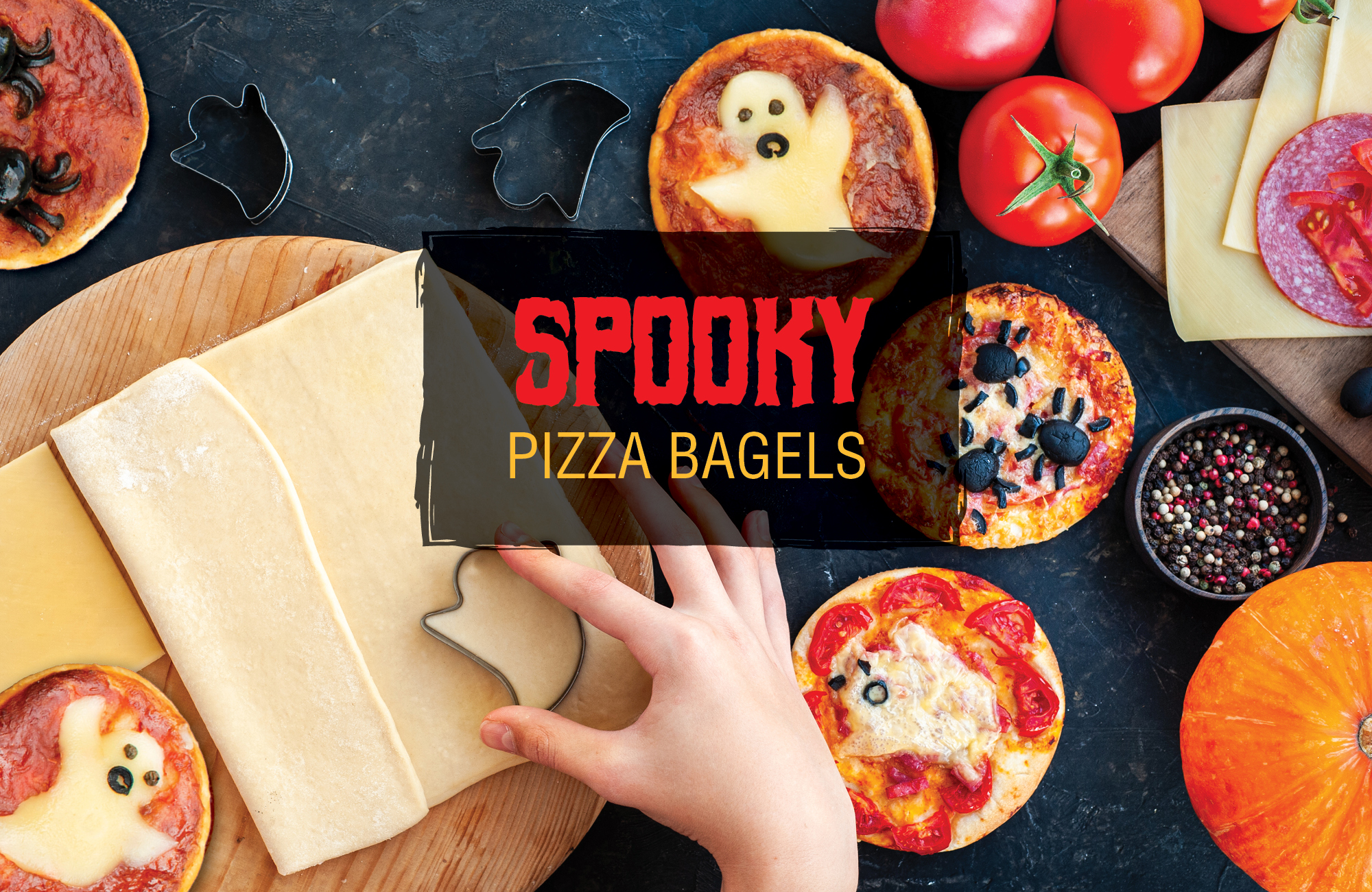 Spooky Halloween Pizza Bagels